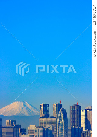 Shinjuku-ku, Tokyo, scenery of Mt. Fuji and Shinjuku subcenter skyscraper district 134670714