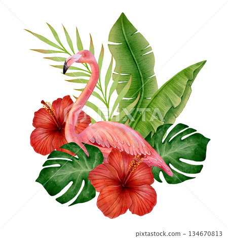 Flamingo Watercolor Bouquet Flamingo Watercolor Bouquet 134670813