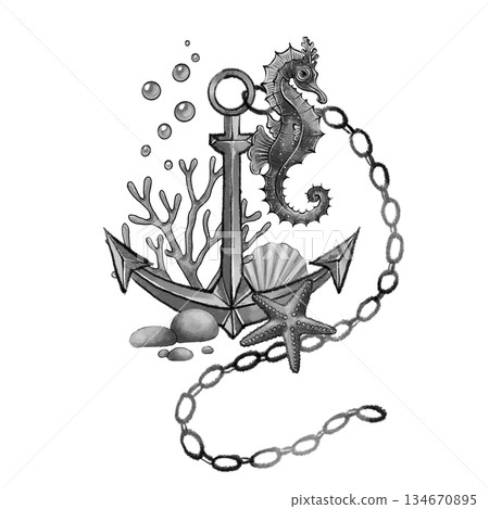 Black and white anchor marine composition 134670895