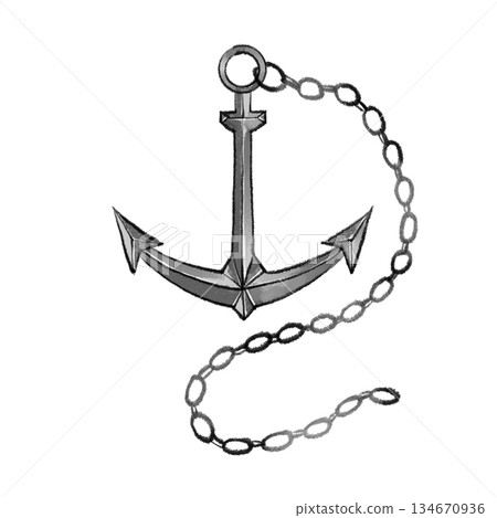 Black and white anchor with chain 134670936