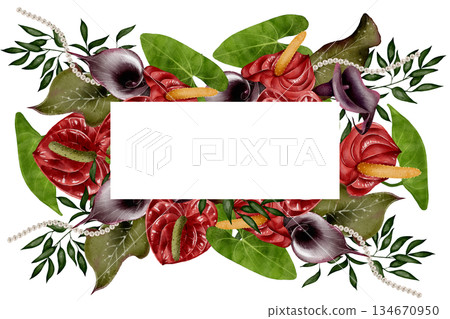 ropical anthurium and calla lily floral frame illustration ropical anthurium and calla lily floral frame illustration 134670950