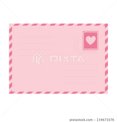 Envelope Love letters with hearts, cute pink romantic mail with stamp, airmail, postcard. Wedding and Valentine Day Decoration design elements. 134671076