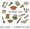 Kitchen tools hand-drawn color 134671138