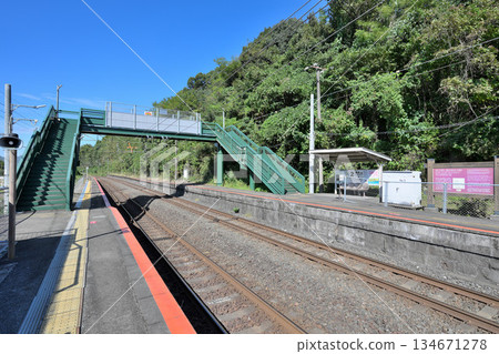 Kumamoto Prefecture, Tabaruzaka Station, platform and train view Kumamoto Prefecture, Tabaruzaka Station, platform and train view 134671278