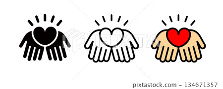 Heart icon on the palm of a hand, image of charity, donation, blood donation, organ donation, etc. 134671357