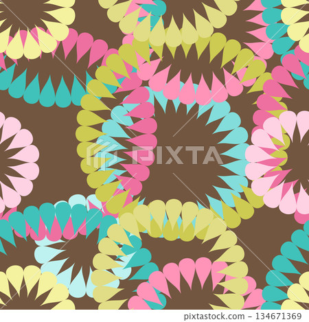 Seamless pattern with abstract flowers. Endless print stylized plants with drop petals. 134671369