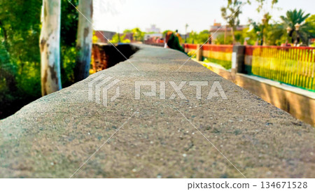 Concrete Wall Perspective with Blurred Background 134671528