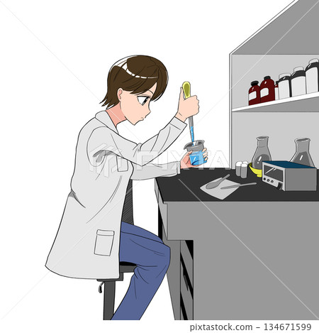 Side view of a woman conducting an experiment Side view of a woman conducting an experiment 134671599