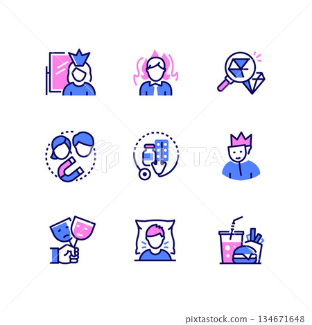 Psychology concept - line design style icons set Psychology concept - line design style icons set 134671648