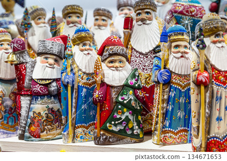 Traditional Christmas souvenir nutcrackers sold on Christmas market Traditional Christmas souvenir nutcrackers sold on Christmas market 134671653