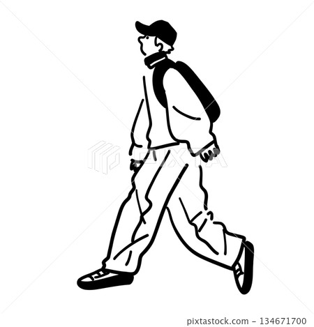 Walking man line drawing vector 134671700
