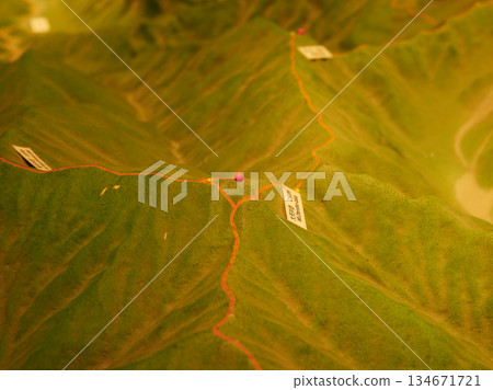 A model of the tourist attraction, the Hotaka mountain range 134671721