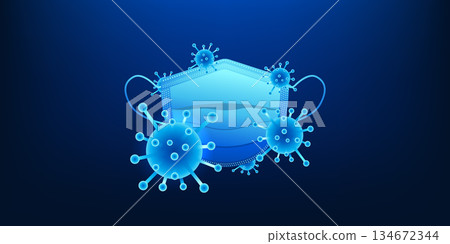 Medical Technology Virus Protection Concept, Protective Face Mask Blocking Virus Particles, Healthcare Safety Innovation, Disease Prevention, Infection Control, Airborne,Medical Equipment Illustration 134672344