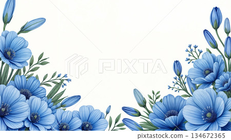 藍色花朵構成的美麗夢幻畫框風景 藍色花朵構成的美麗夢幻畫框風景 134672365