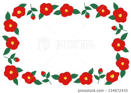 Camellia hand drawn illustration vector frame 134672435