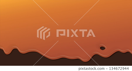 Melted caramel syrup pouring on brown background graphic illustration have blank space. 134672944