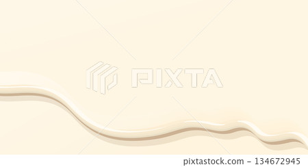Milk based drinks flowing on cream background graphic illustration have blank space. Melted vanilla ice cream pouring. 134672945