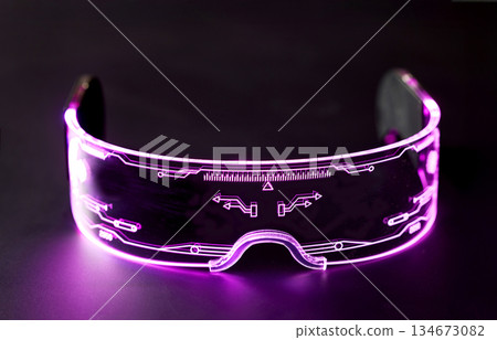 glowing purple futuristic glasses 134673082