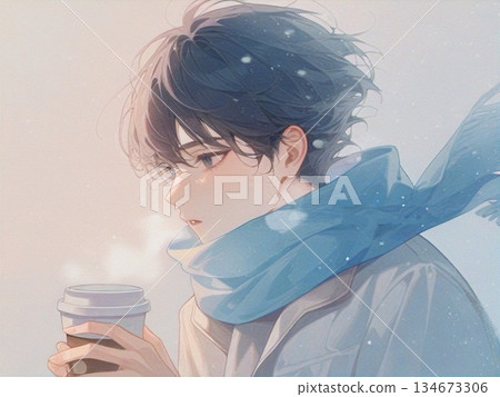 冬日青年水彩插畫 20 134673306