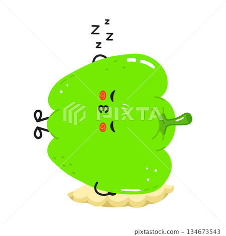 Green bell pepper cartoon character sleeping on pillow 134673543