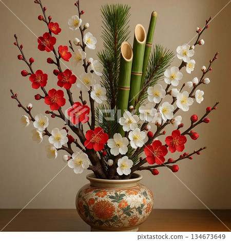 Modern Japanese New Year's flowers 134673649