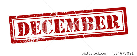 Red Grunge December Stamp Illustration Isolated on transparent Background, Distressed Rubber Stamp Style Monthly Calendar Label for Design, Promotion, Marketing, Seasonal Concepts and Date Marking 134673881