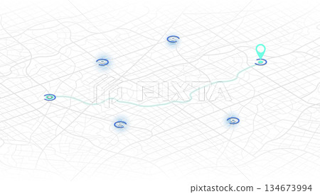 Travel concept. Geolocation and abstract GPS navigation, online navigation map pointer, place mark with map navigation. Tracking path with app. Vector illustration 134673994