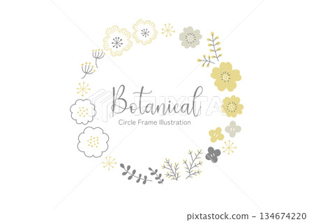 Scandinavian style simple flower wreath frame illustration vector yellow Scandinavian style simple flower wreath frame illustration vector yellow 134674220