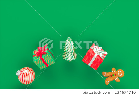 Christmas holiday background with festive decorations and copy space. 3d rendering 134674710