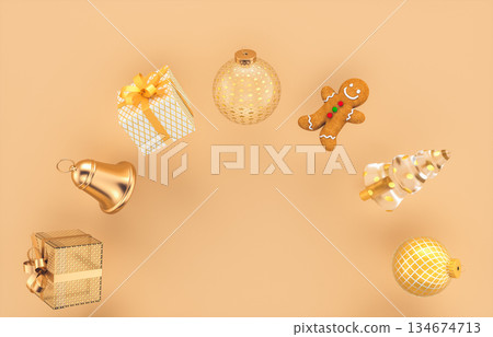 Christmas holiday background with festive decorations and copy space. 3d rendering 134674713