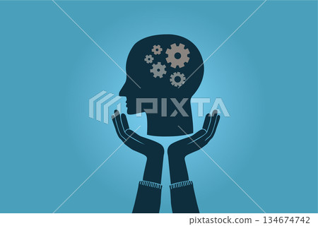 Hands Holding Human Head illustration. Hands Holding Human Head illustration. 134674742