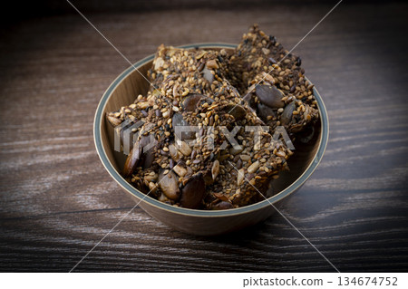 Healthy Pumpkin Seeds Cookies Crackers Isolated, Healthy Cereal Crackers, Homemade Pumpkin Seed 134674752