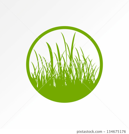 Grass and weeds on circle line panorama garden rural park landscaping field logo design graphic concept creative premium vector stock image top sell 134675176