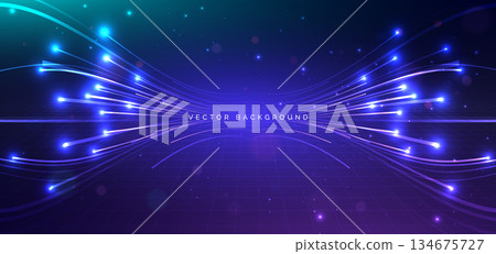Hi tech blue wave lines on dark blue background with lighting effect. Technology futuristic concept. 134675727