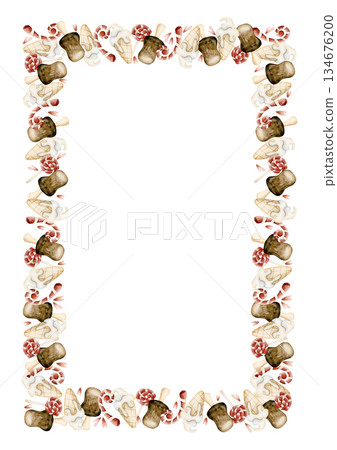 Cute ice cream candy cane sweets rectangular Frame. Watercolor hand drawn illustration isolated on white background for baby nursery kids design holiday Christmas design card invitation template label 134676200