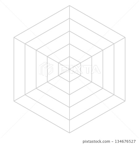 Hexagonal radar chart background, spider web graph 134676527
