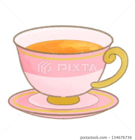 Illustration of tea in a pink teacup Illustration of tea in a pink teacup 134676736