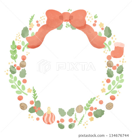 簡單可愛的水彩聖誕花環 134676744