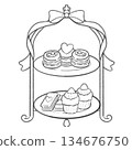 Hand-drawn illustration of an afternoon tea cake stand 134676750