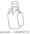 Illustration of a small bottle with a ribbon and tag 134676752