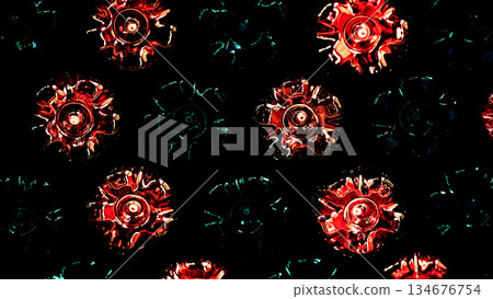 Abstract dark wall from bottoms of green red bottles 134676754