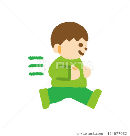 手繪粉彩人物圖標，側身奔跑的男孩 134677082