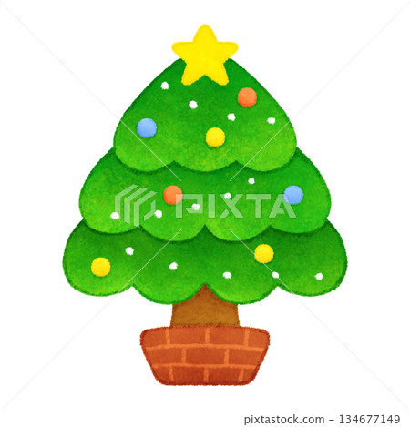 Hand drawn cute Christmas tree illustration 134677149