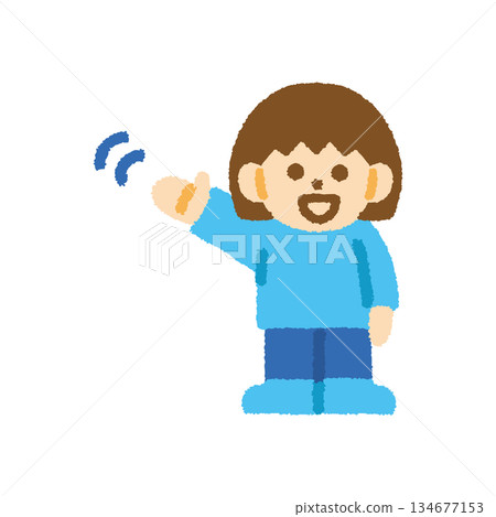 兒童揮手女孩正面手繪粉彩人物圖標 134677153