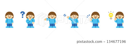 兒童動作前座女孩角色圖示集 手繪粉彩 兒童動作前座女孩角色圖示集 手繪粉彩 134677196