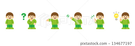 Child action front boy character icon set hand drawn pastel 134677197