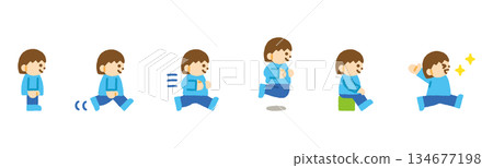 Child action, sideways, girl, character icon set, hand-drawn, pastel 134677198