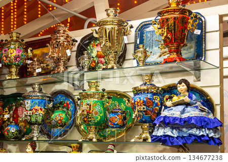 Traditional Christmas souvenir nutcrackers sold on Christmas market 134677238
