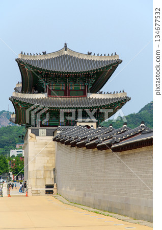 Very beautiful scenery of Gyeongbokgung Palace in Seoul, South Korea 134677532