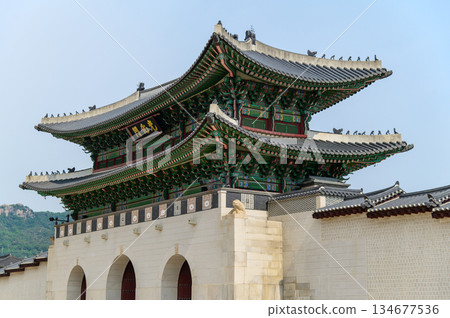 Very beautiful scenery of Gyeongbokgung Palace in Seoul, South Korea 134677536